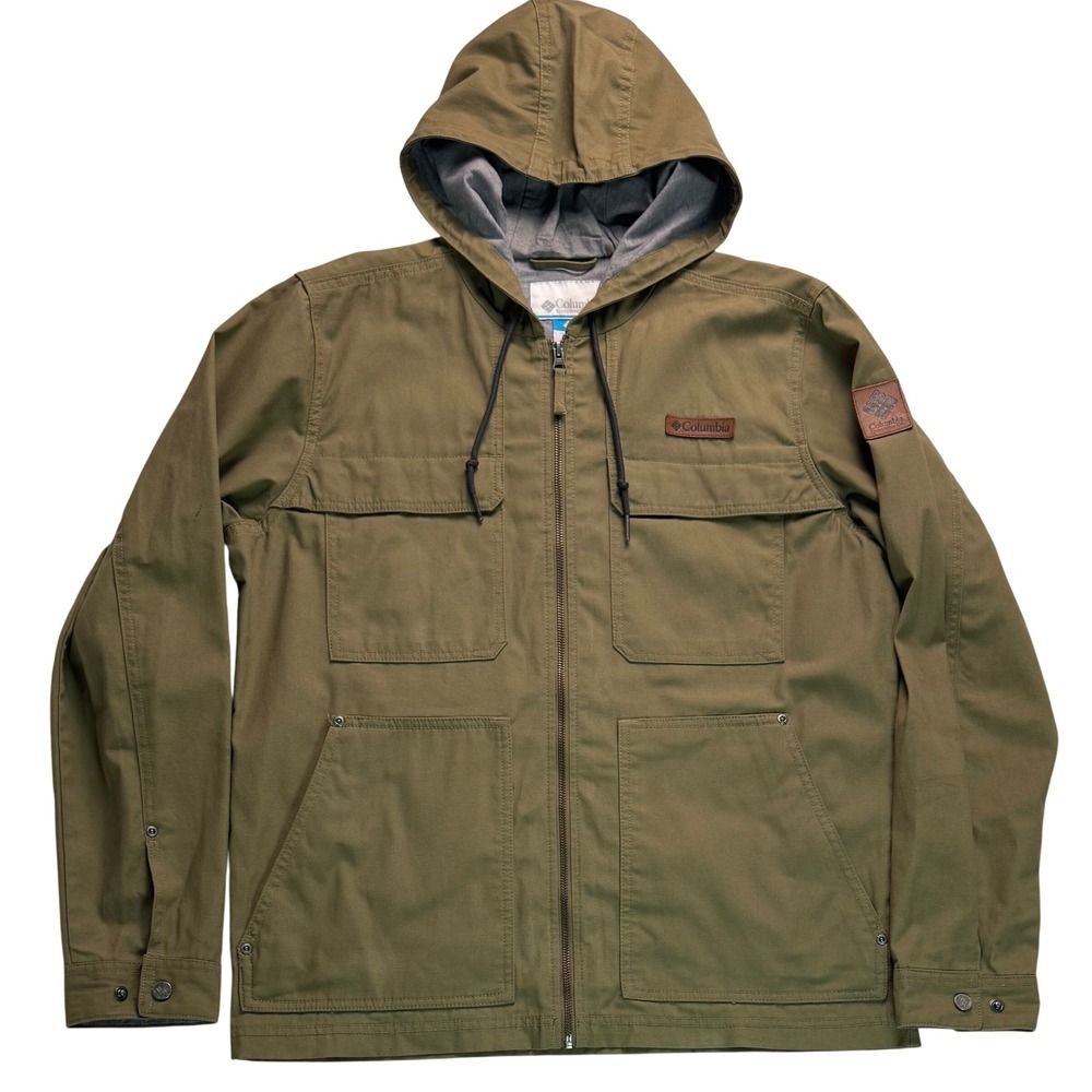 Columbia Mens Olive Green Canvas Hooded Utility Jacket Full Zip Coat Size M